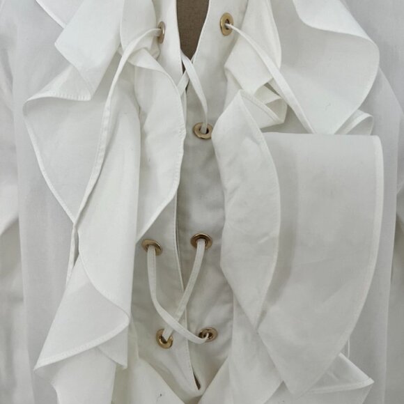 Uterque white ruffle front cotton blouse size L - Picture 5 of 6
